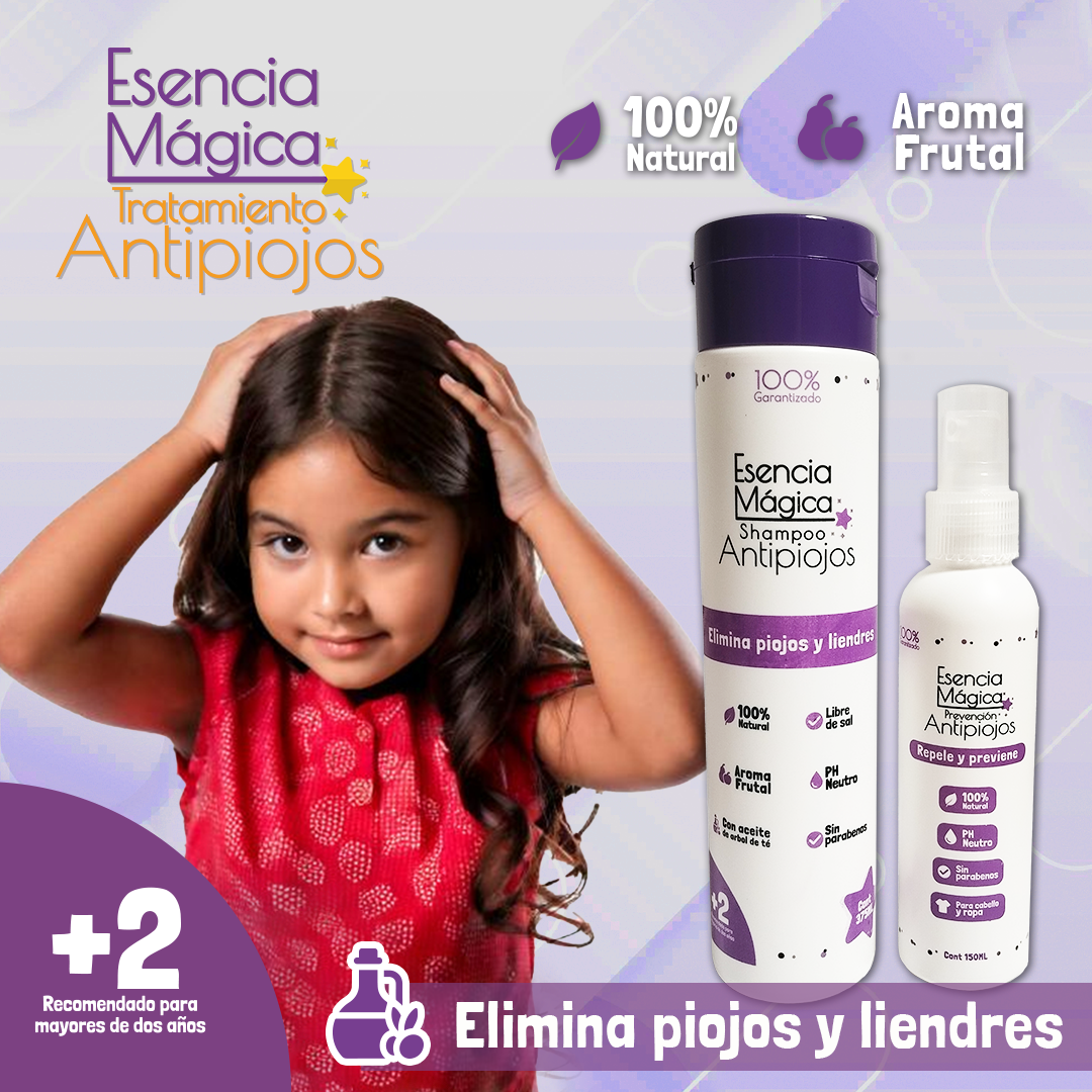 🔹 Esencia Mágica® – Protección Total Contra Piojos 🛡🌿 ✨ Shampoo + Spray + Peine = Adiós Piojos, Hola Tranquilidad 💆♀️🚫🦠