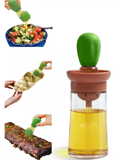 Dispensador Aceite Con Brocha en Silicona y Botella Vidrio