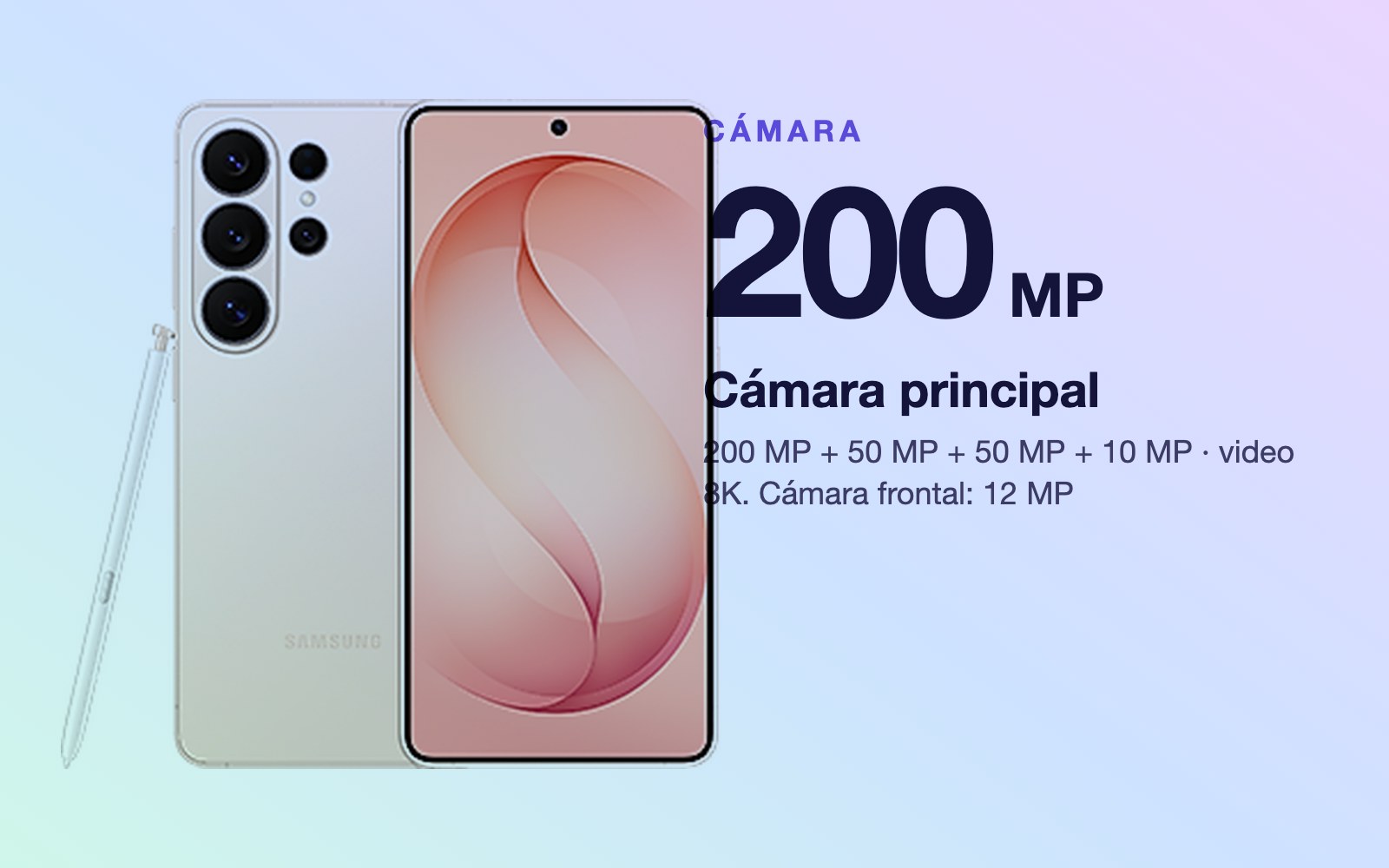 Cámara: 200 MP + 50 MP + 50 MP + 10 MP · video 8K