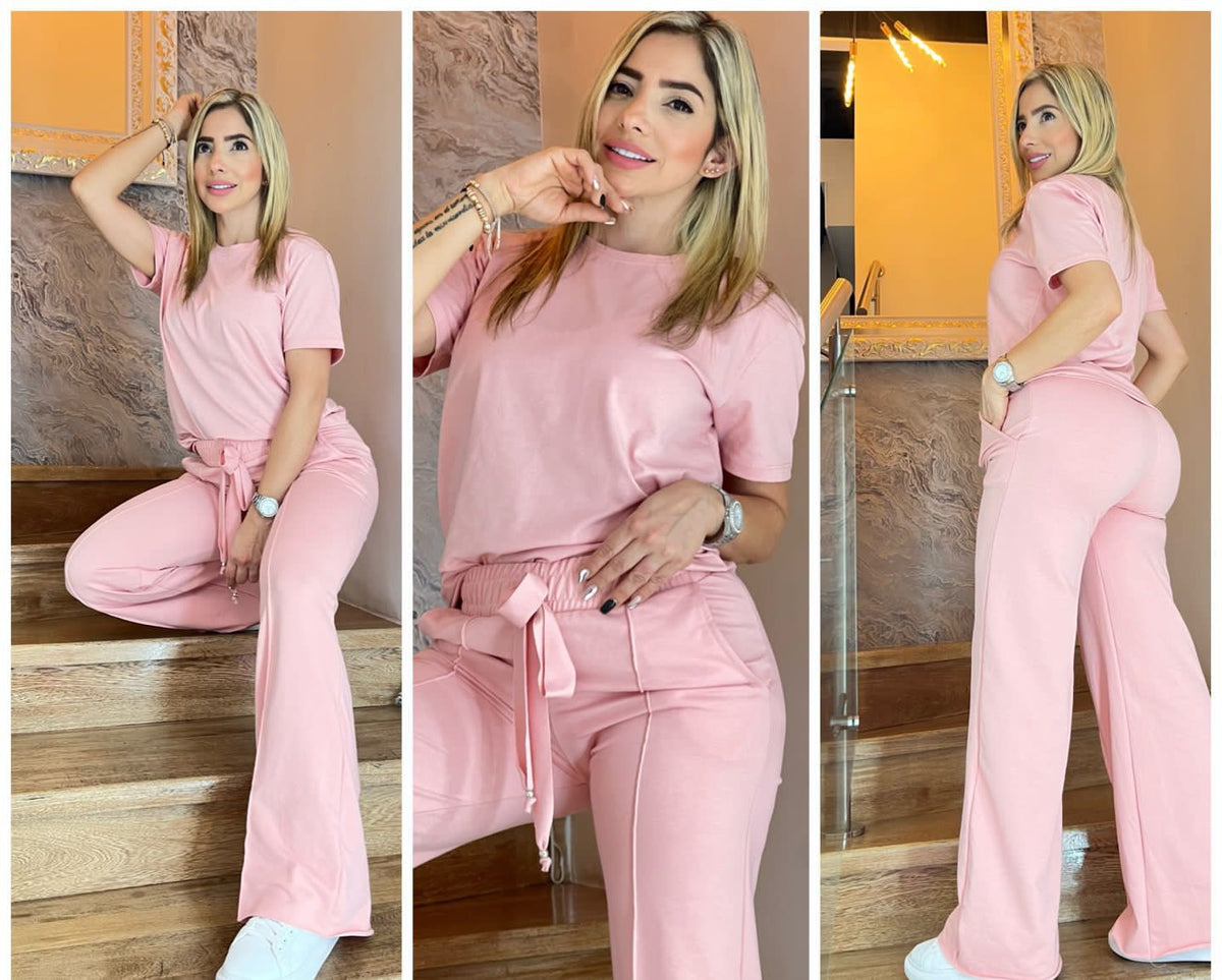 🔥Conjunto pantalón campana con cordón de lujo, complementado con una elegante blusa básica tipo blusón✨