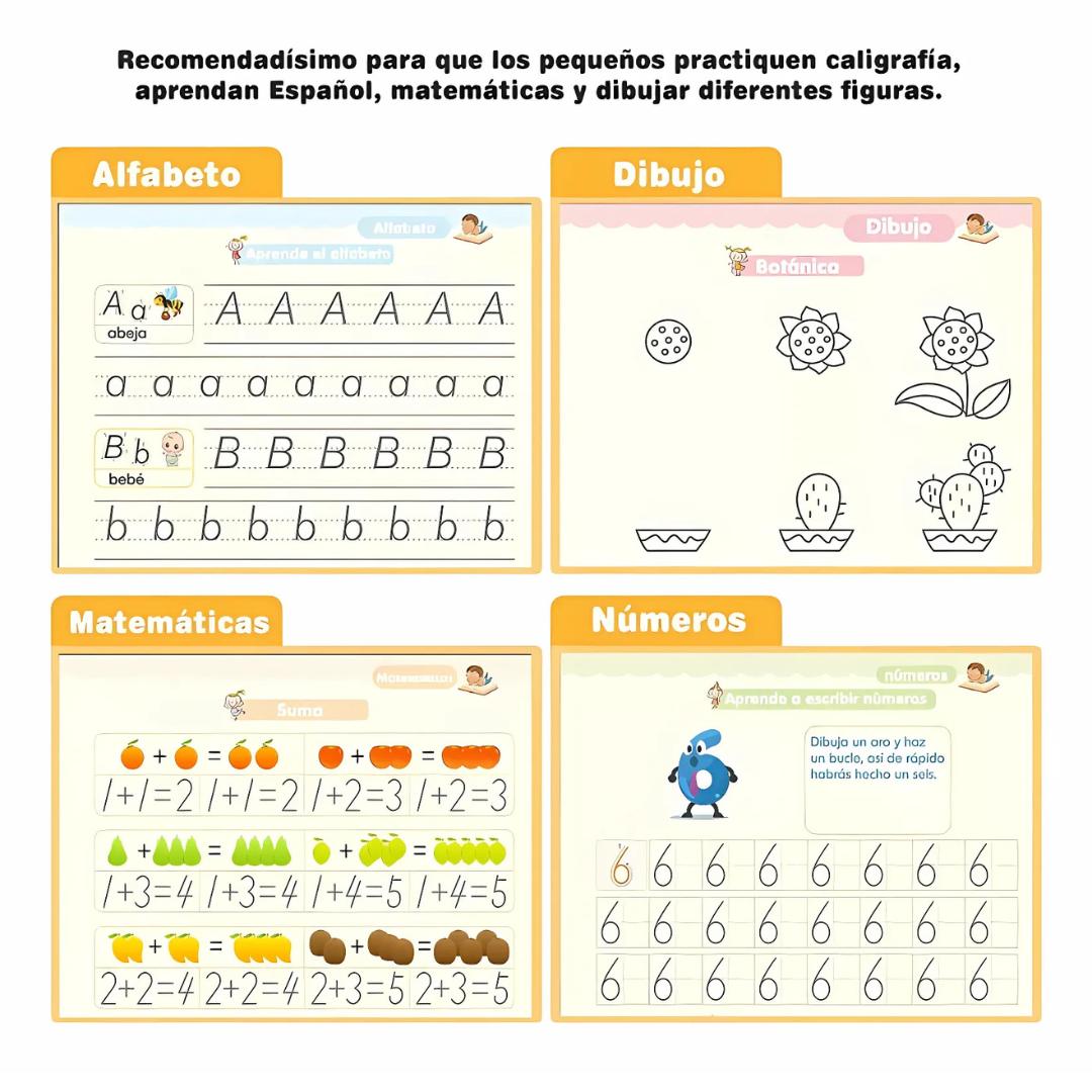 📝 Kit de 4 Cuadernos Mágicos  del Metodo Montessori, Mejora la escritura, concentración y motricidad de los niños de forma divertida y reutilizable. – ¡50% OFF Solo por Hoy! 🎉