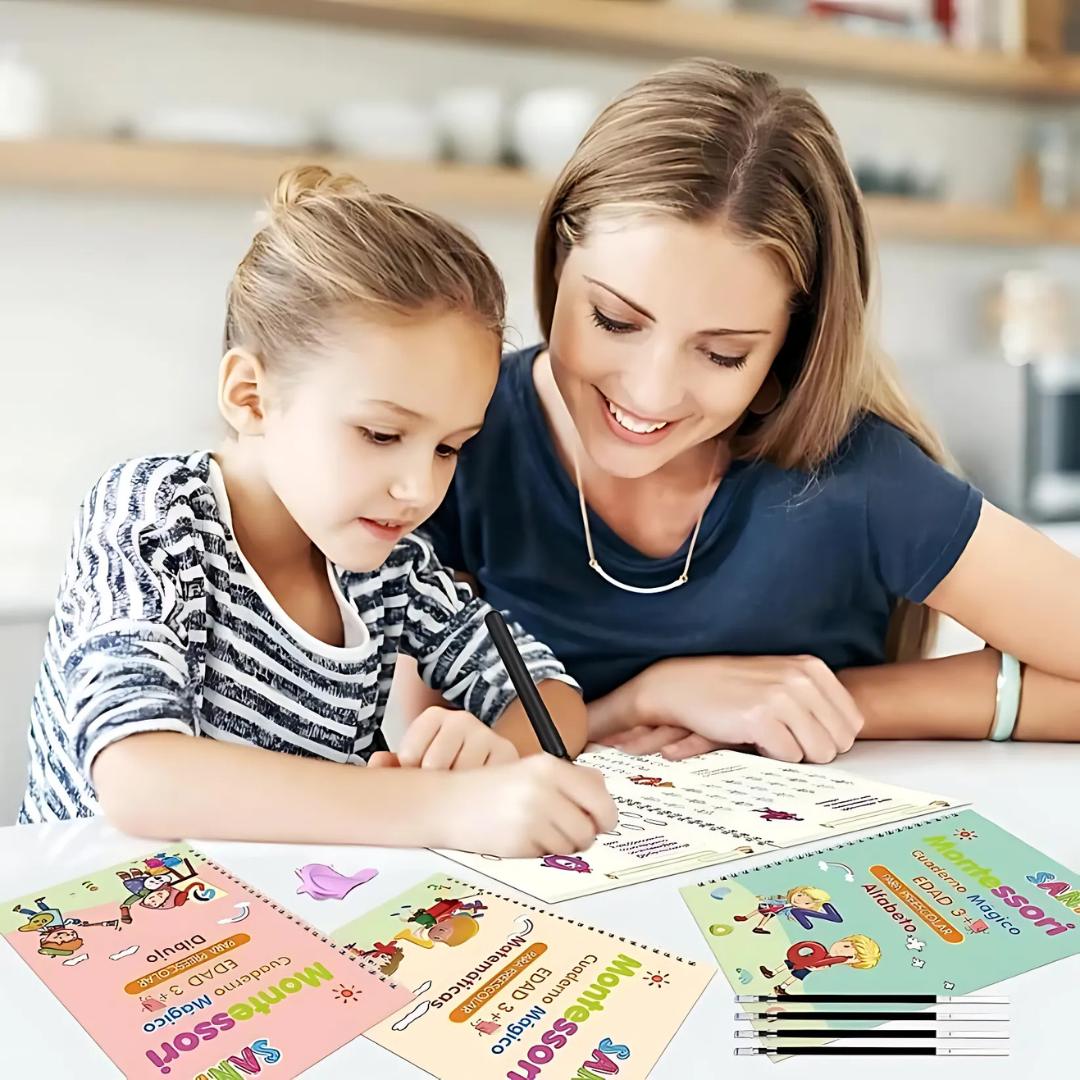 📝 Kit de 4 Cuadernos Mágicos  del Metodo Montessori, Mejora la escritura, concentración y motricidad de los niños de forma divertida y reutilizable. – ¡50% OFF Solo por Hoy! 🎉