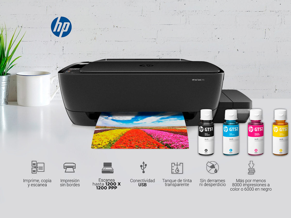 Impresora Multifuncional HP Ink Tank 315 Con Sistema de Recarga Original