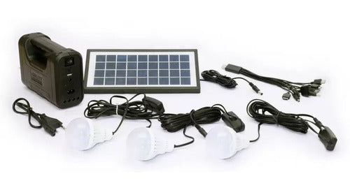 Kit Panel Solar + 4 Bombillos + Luz + Power Bank Radio Autos GD-8028