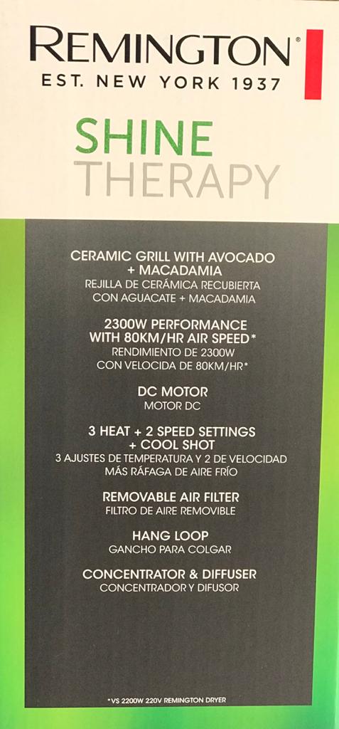 Secador Cabello Remington Macadamia Aguacate Shine Therapy