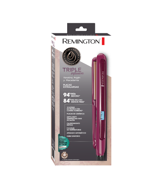 Plancha Remington triple infusion Argan, Macadamia y Keratina. S7740