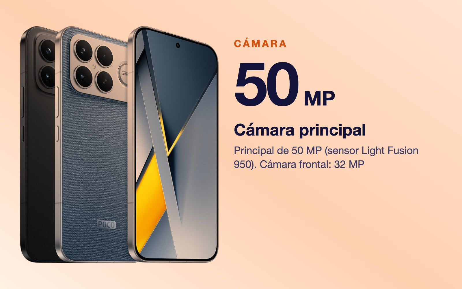 Cámara: Principal de 50 MP (sensor Light Fusion 950)