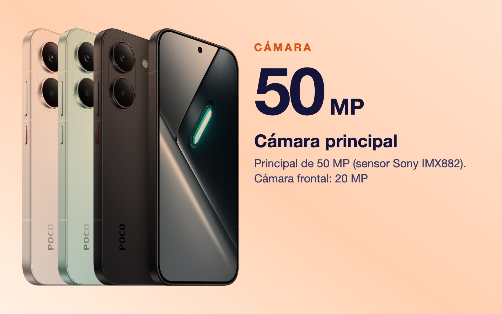 Cámara: Principal de 50 MP (sensor Sony IMX882)