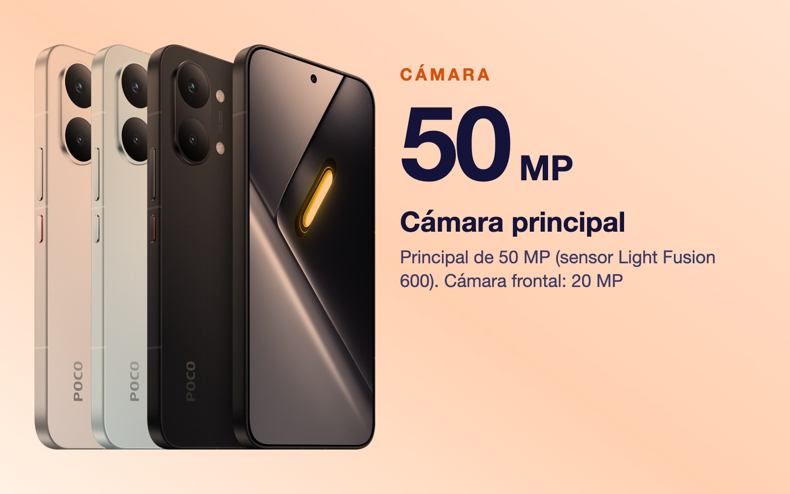 Cámara: Principal de 50 MP (sensor Light Fusion 600)